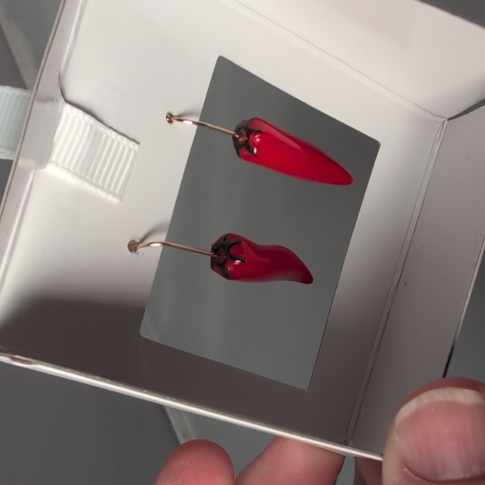 Piper K Red Hot Chili Pepper Drop Earrings - Picture 4 of 5